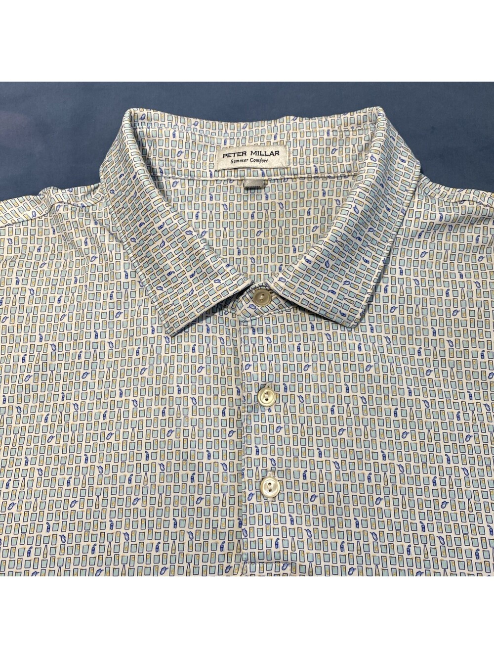 Peter Millar Summer Comfort Golf Polo Shirt Lemonade All Over Print Mens Size XL